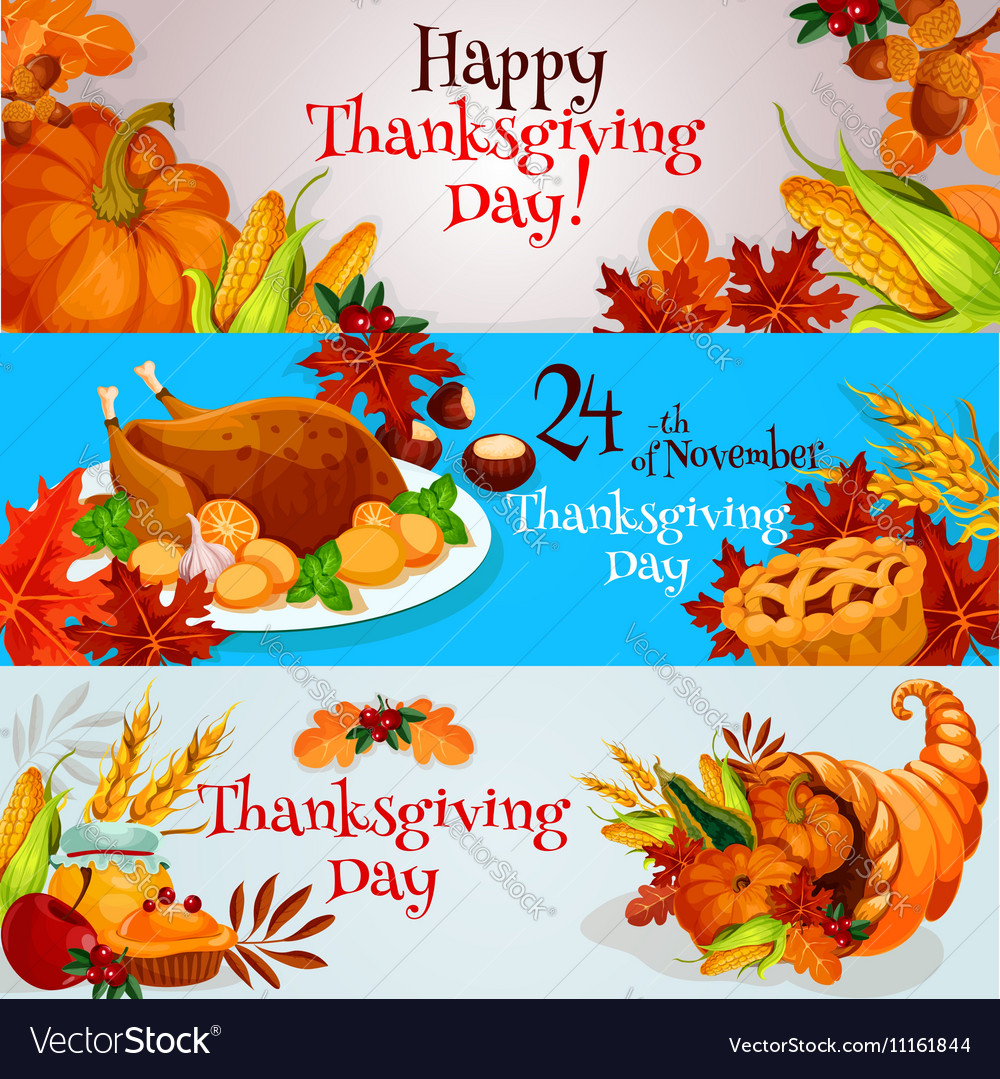 Thanksgiving banners greeting card set Royalty Free Vector