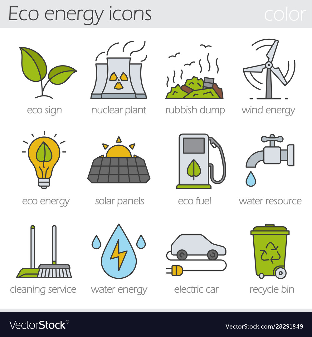 Eco energy color icons set