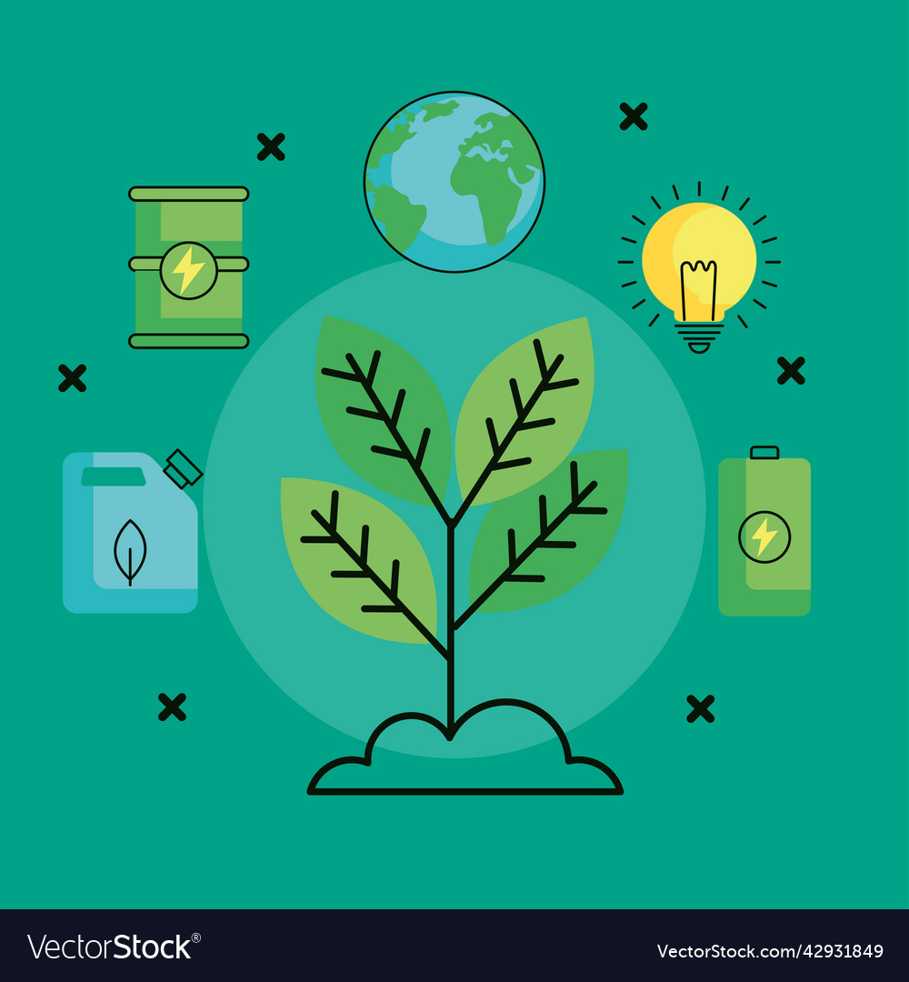 Eco energy icons in plant Royalty Free Vector Image