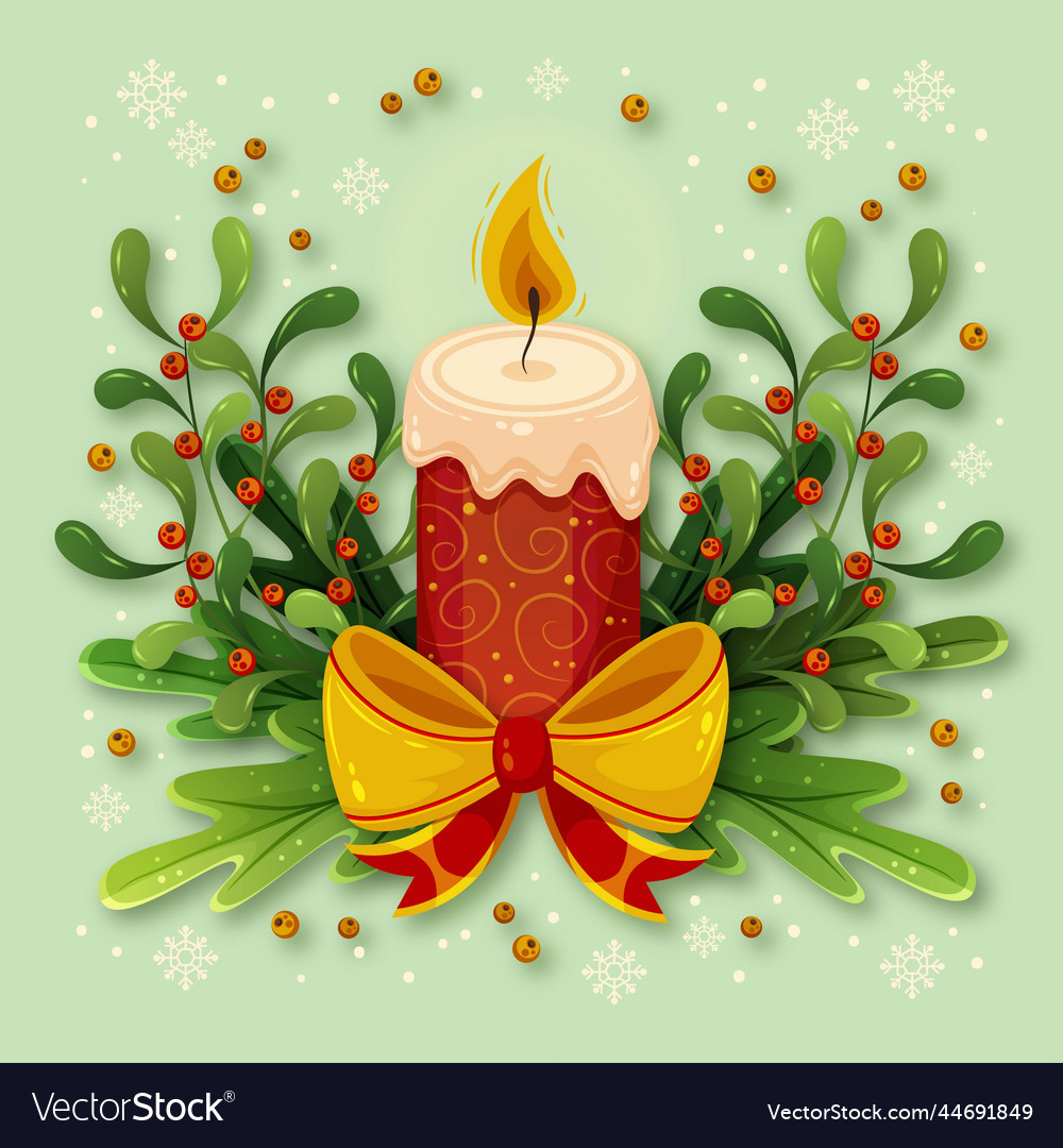 Festive candle with flames ribbon bow design Vector Image