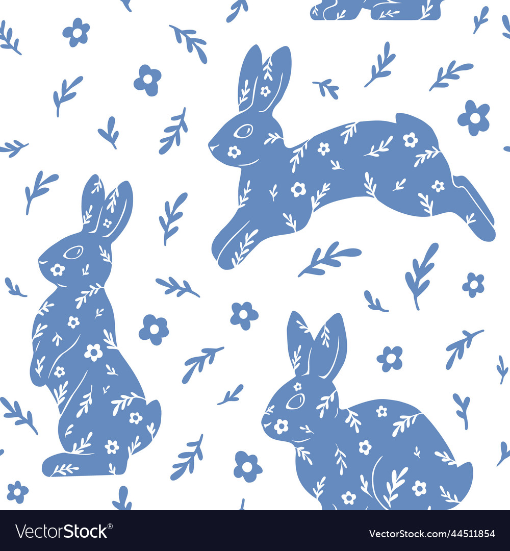 Simple light blue seamless pattern of rabbits Vector Image