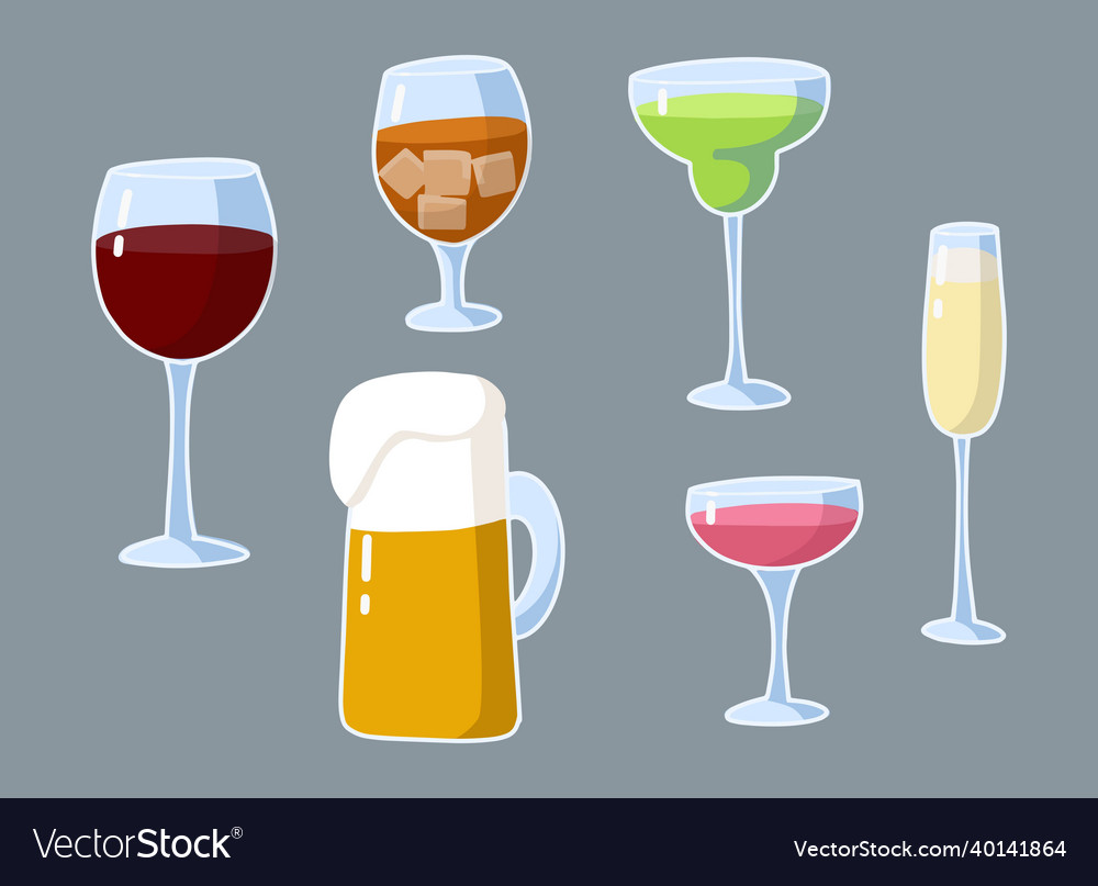 Cartoon set of alcohol drinks Royalty Free Vector Image