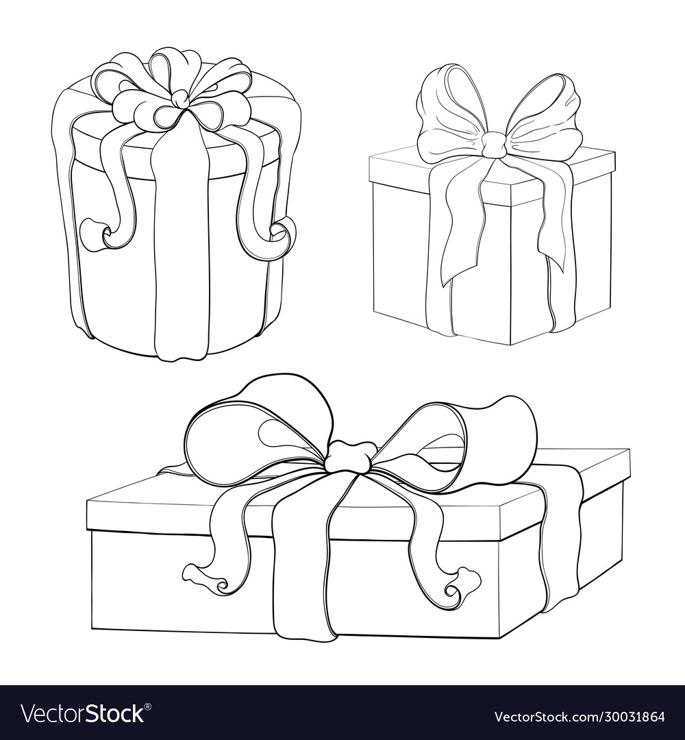 Hand drawn vintage gift box collection line drawn Vector Image