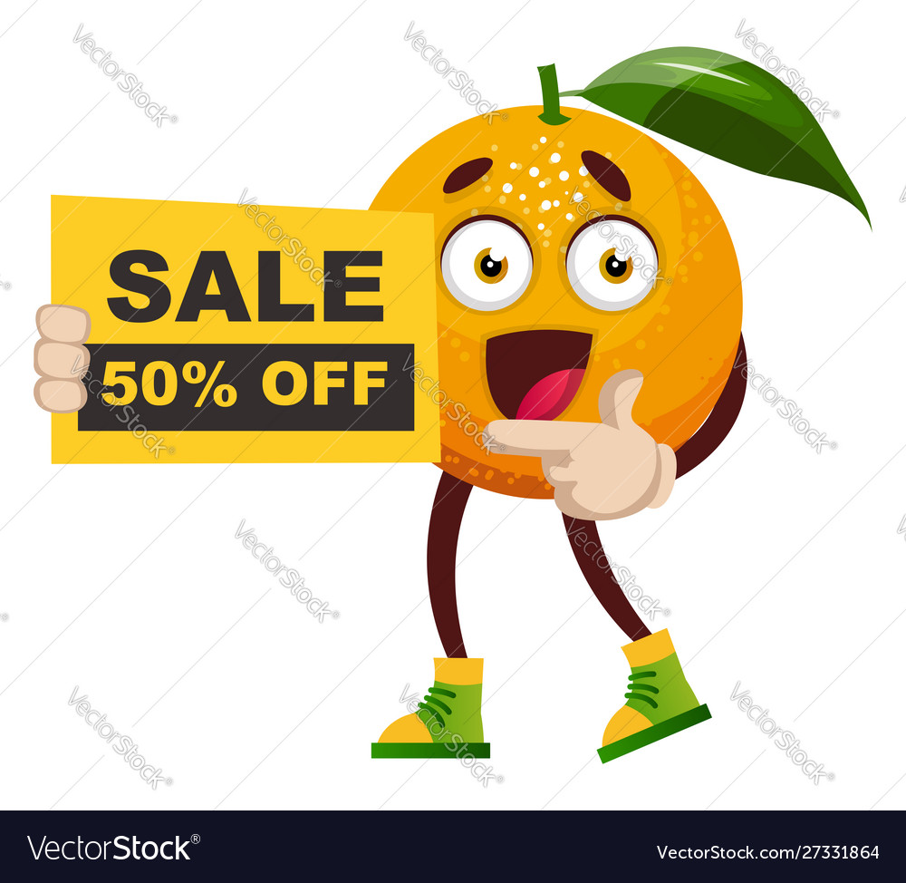 Orange with sale sign on white background Vector Image