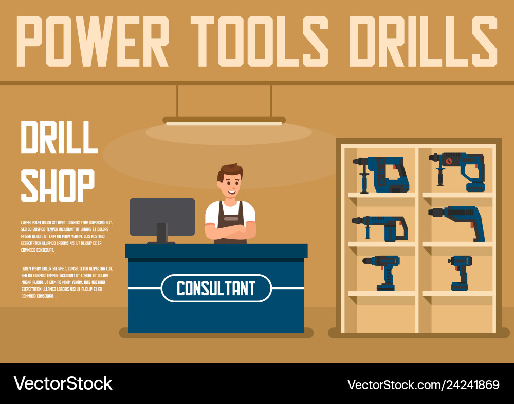 Construction Drills Shop Flat Ad Banner Royalty Free Vector