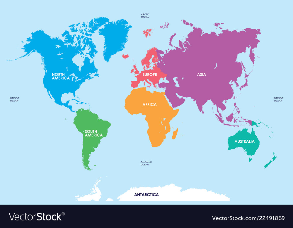 Continents Of The World Map Royalty Free Vector Image   Continents Of The World Map Vector 22491869 