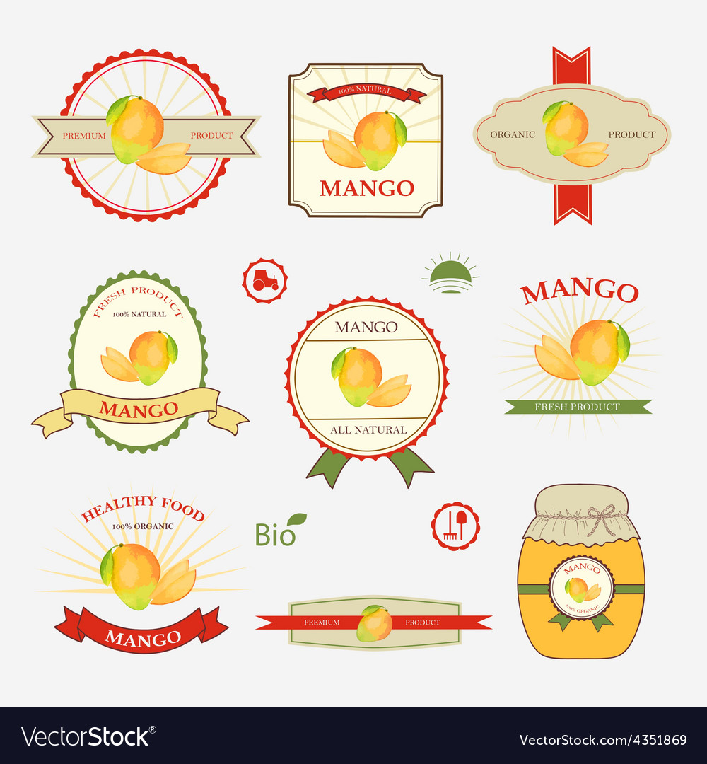 Mango set label design Royalty Free Vector Image