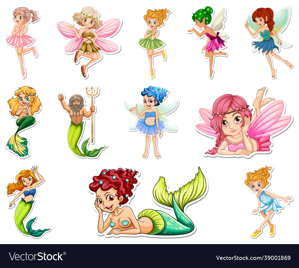 Set stickers with beautiful fairies Royalty Free Vector