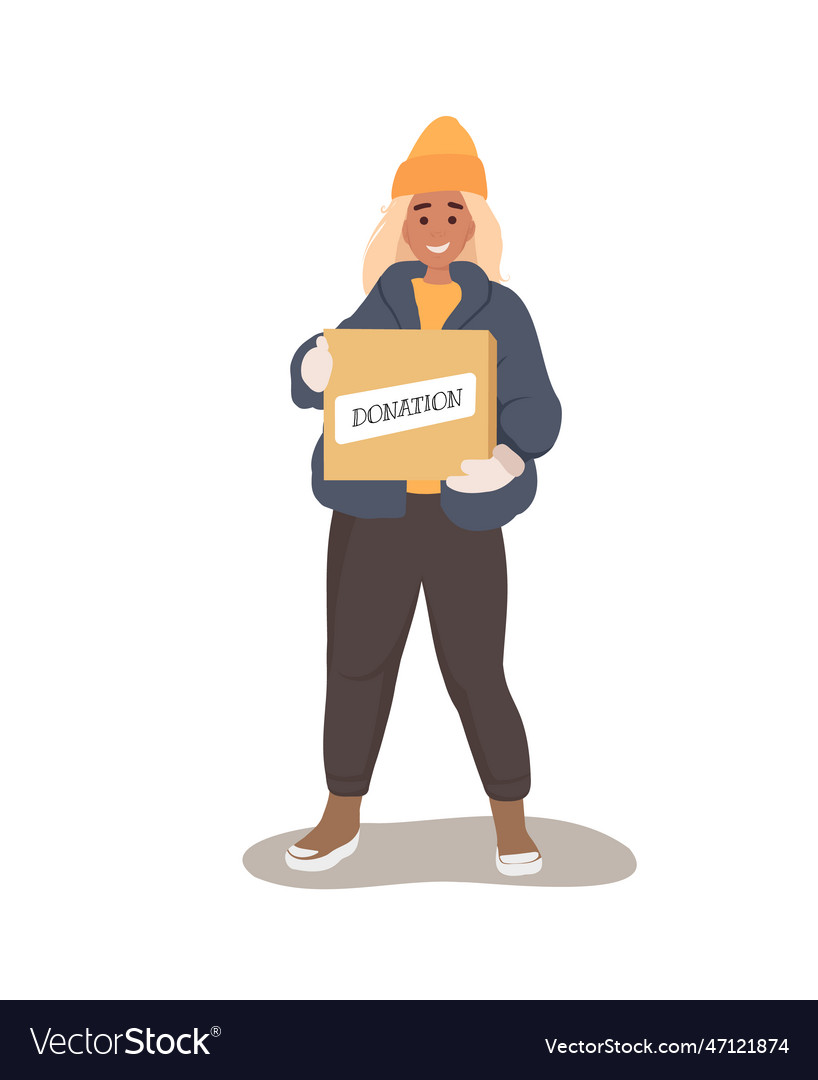 Woman holding a donation box for charity Vector Image