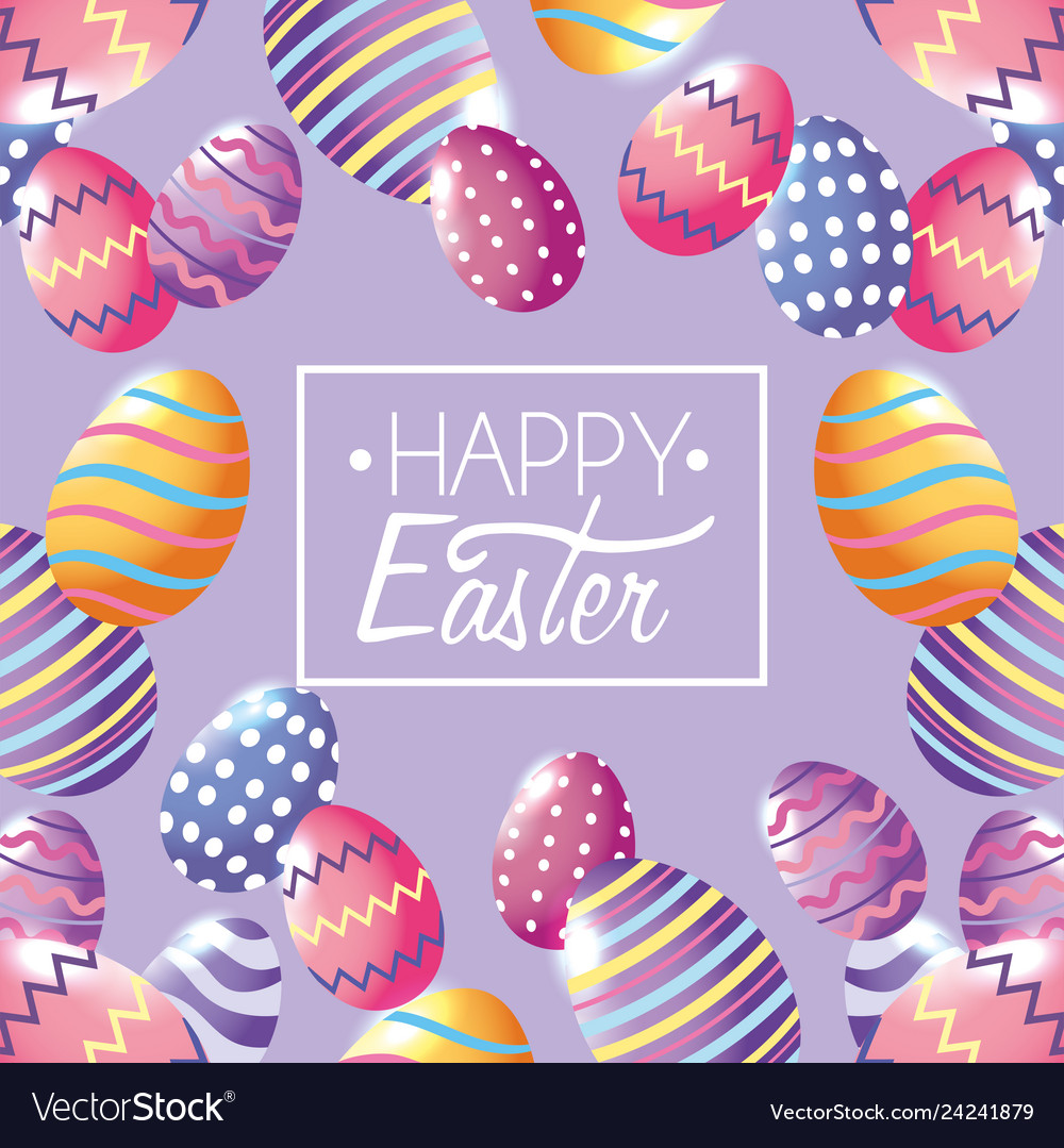 Happy easter emblem with eggs decoration figures Vector Image