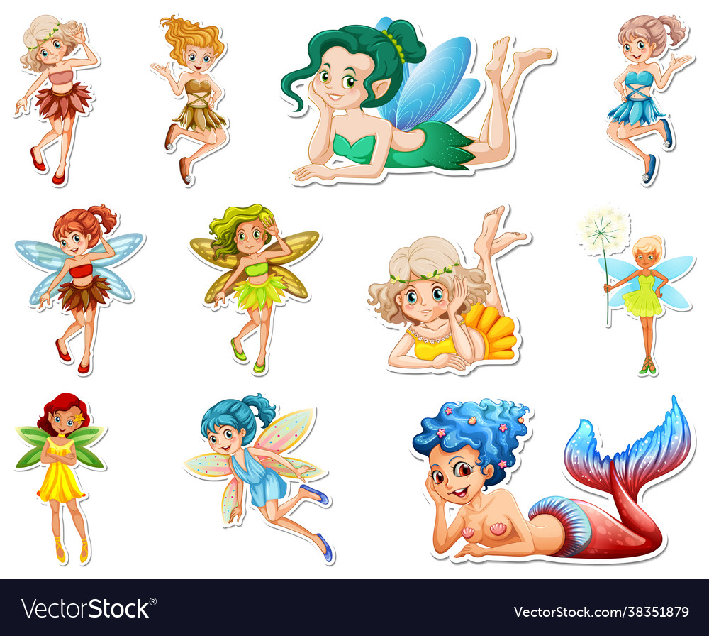 Set stickers with beautiful fairies Royalty Free Vector