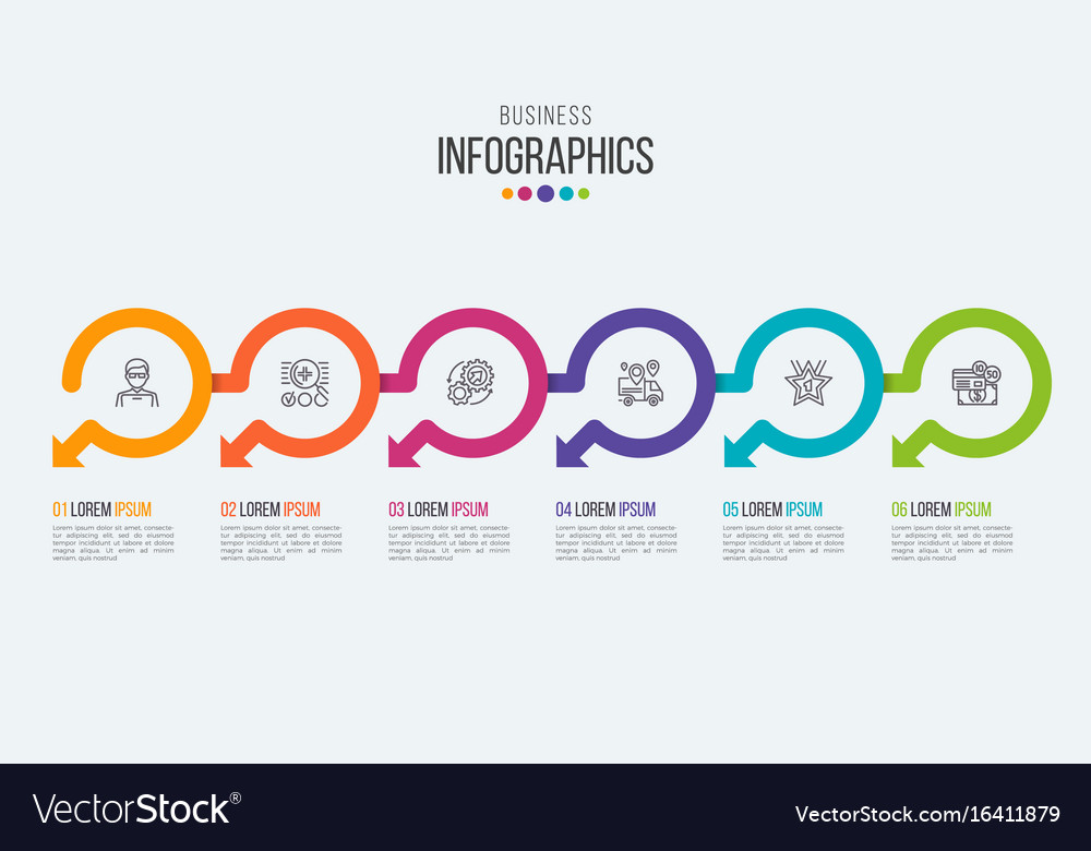 six steps timeline infographic template with vector image