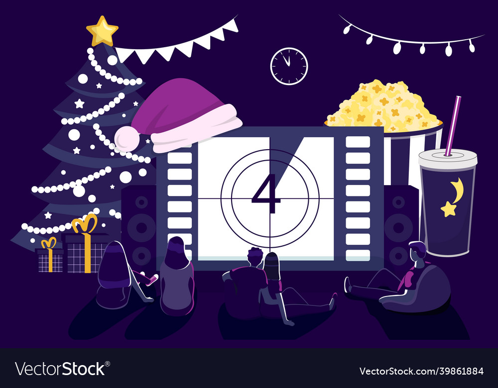 Christmas movie young couple watching new year vector image Christmas movie young couple watching new year