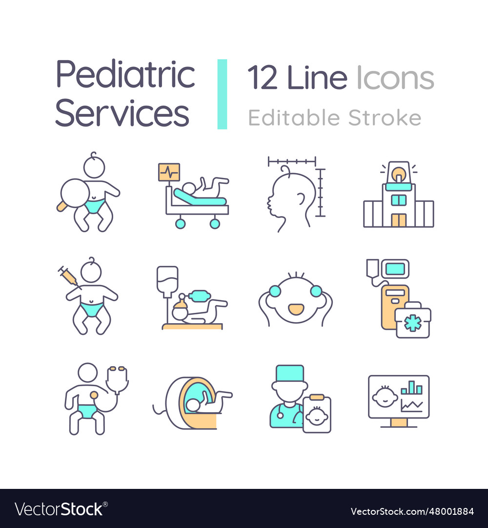 Pediatric care rgb color icons set Royalty Free Vector Image