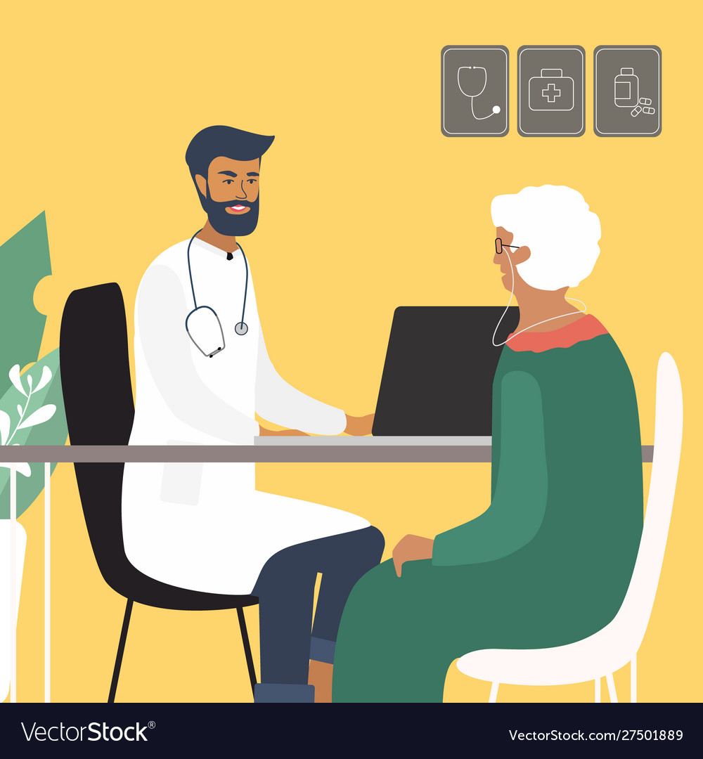 Doctor examining an old woman at clinic Royalty Free Vector