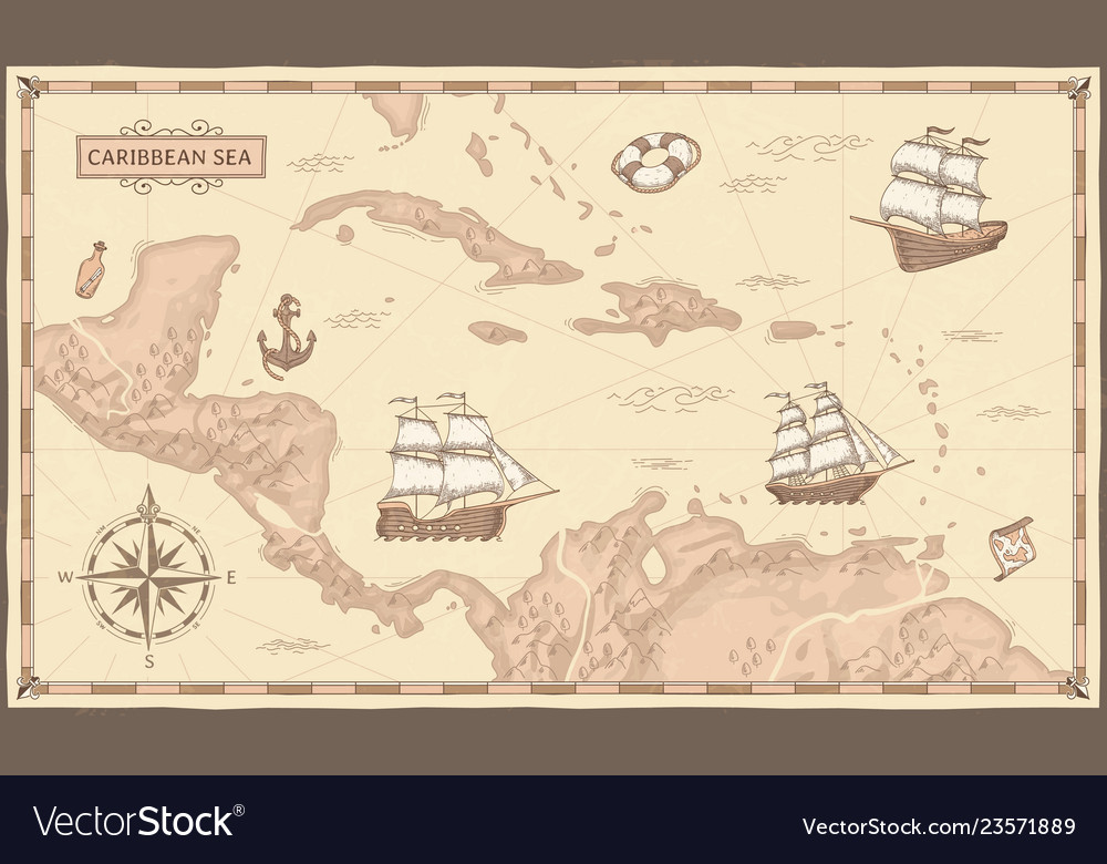 Old caribbean ancient pirate routes vector image Old caribbean ancient pirate routes