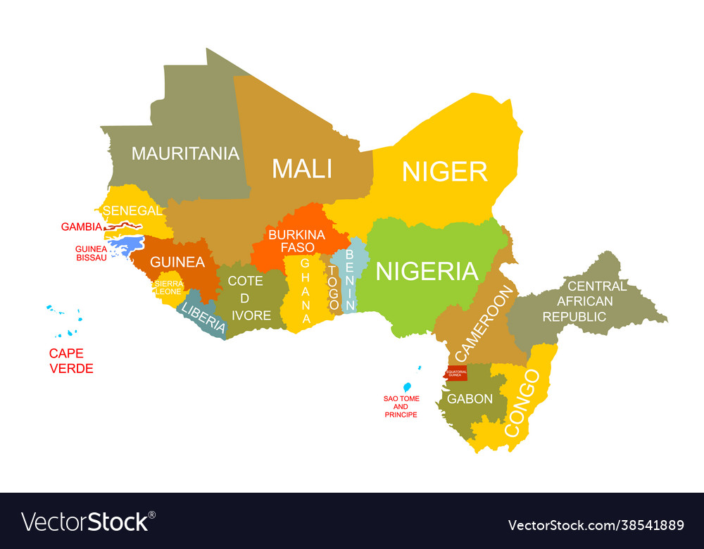 Western africa map high detailed silhouette Vector Image