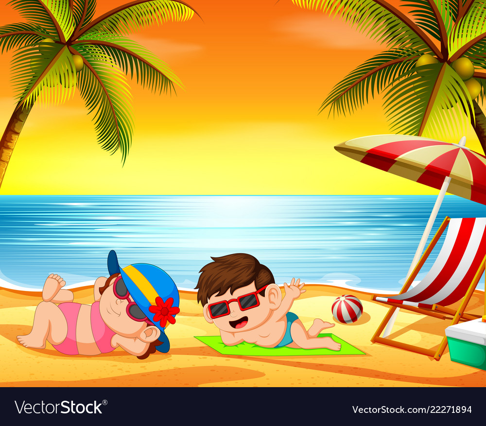 Children relax in beach Royalty Free Vector Image