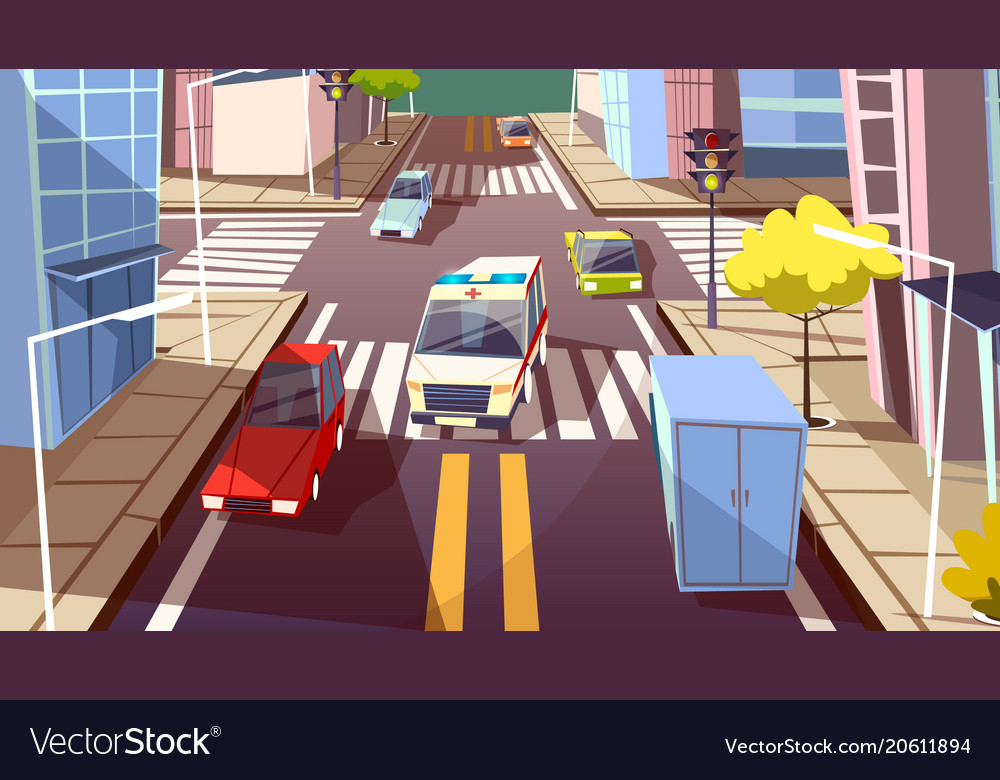 City street cars cartoon Royalty Free Vector Image