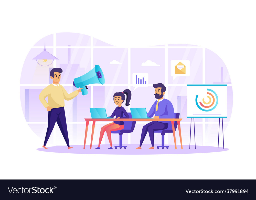 Digital marketing and teamwork at office scene Vector Image