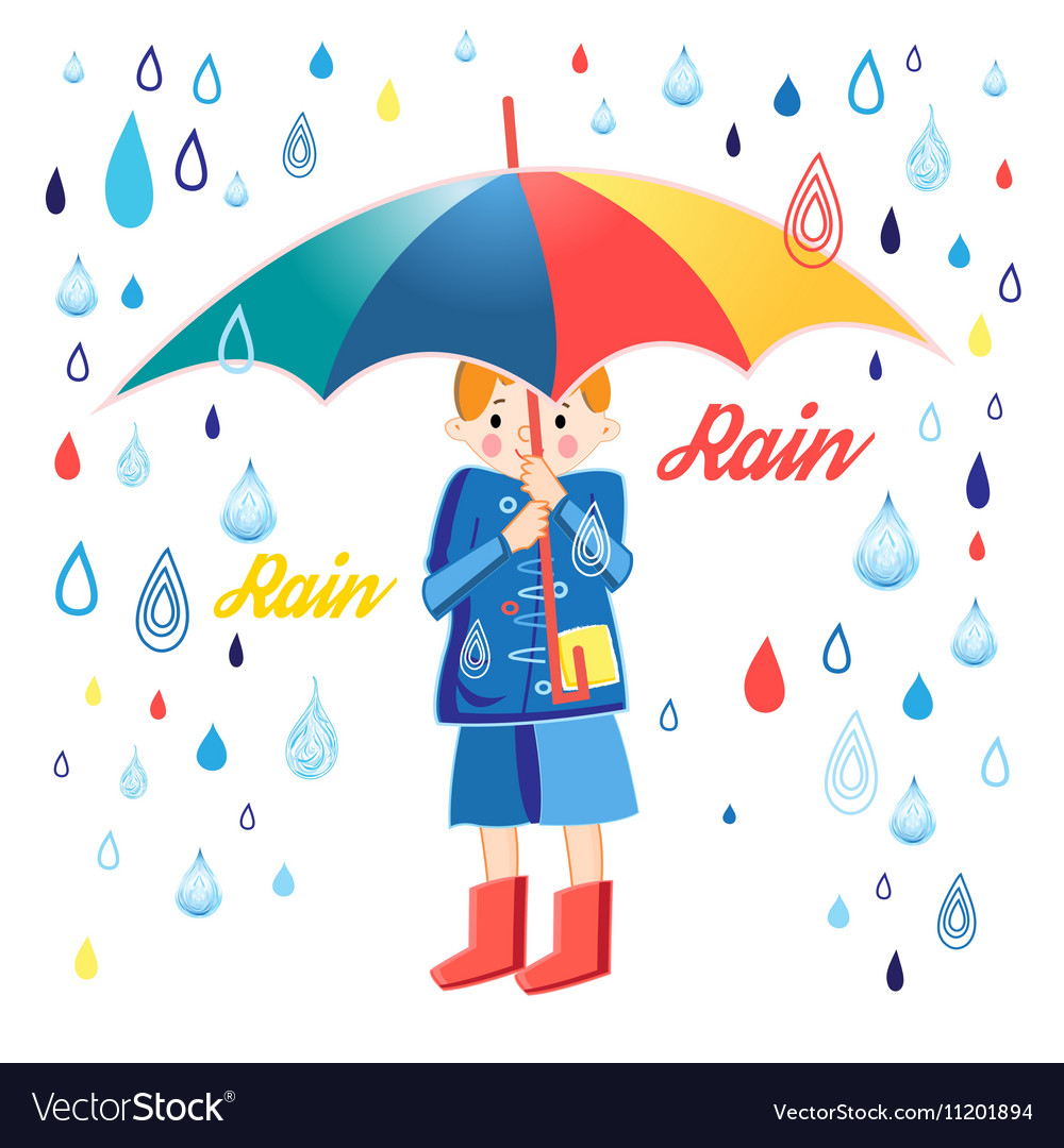 Drawing boy under an umbrella Royalty Free Vector Image