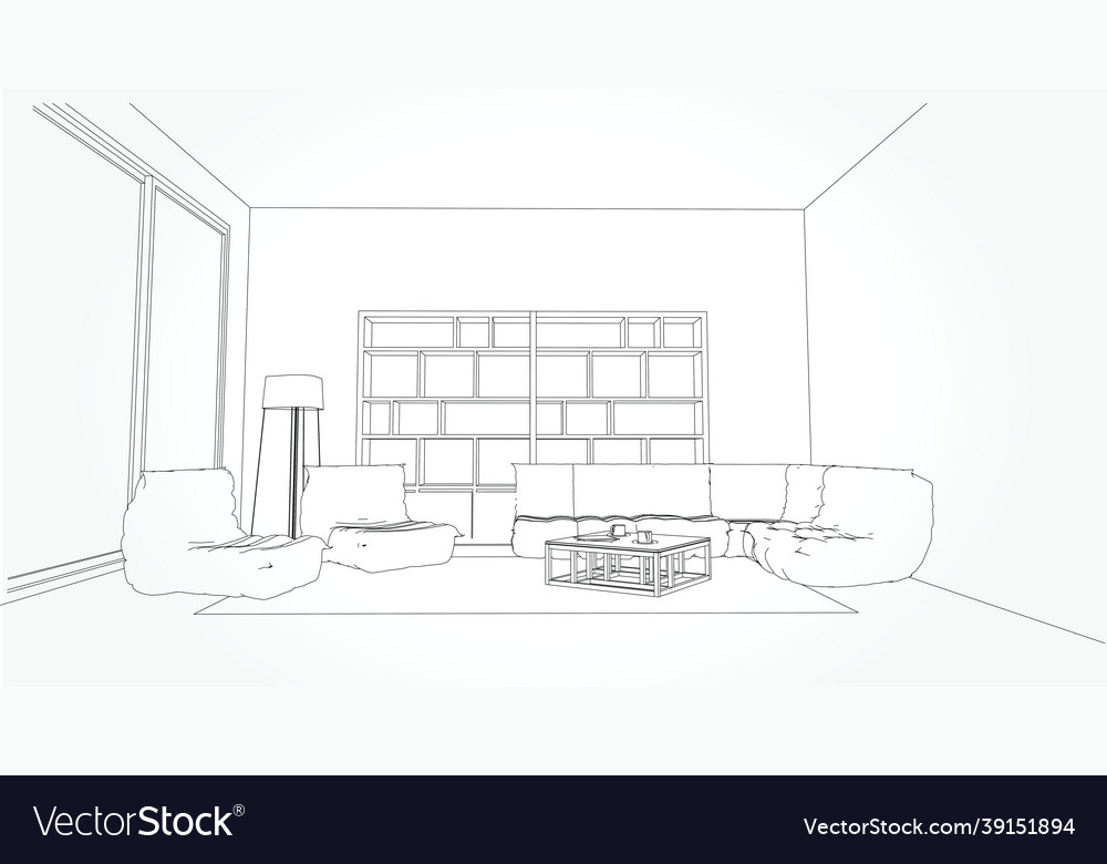 Linear sketch of an interior line living Vector Image