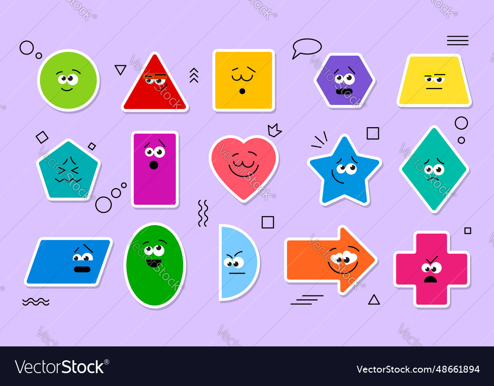 Math Figure Shape Stickers Geometric Characters Vector Image