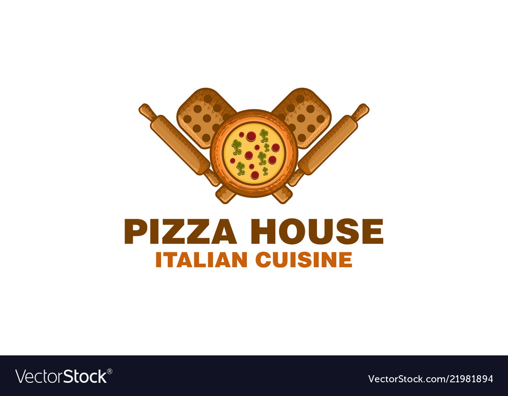 Pizza wood plate rolling pin logo designs Vector Image