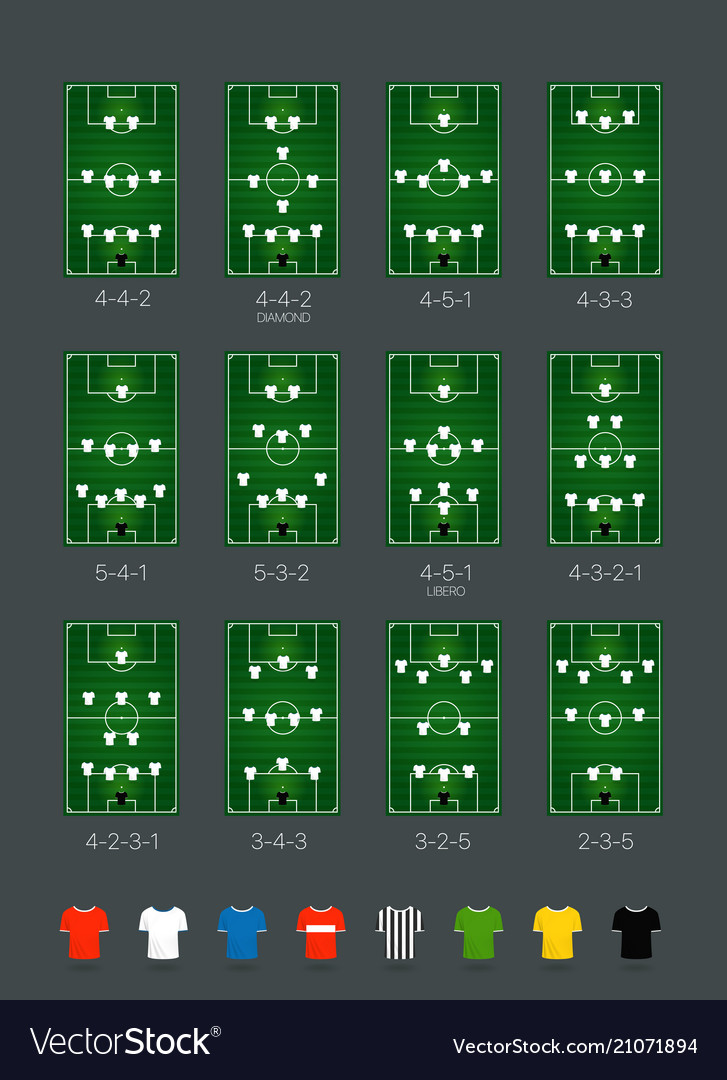 Soccer Formations Set With Different Color Players