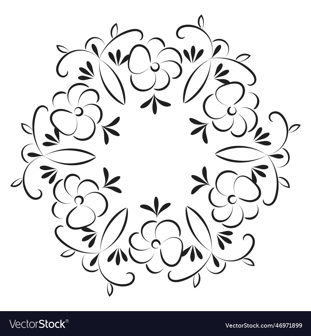 Hand drawn black and white floral wreath Vector Image