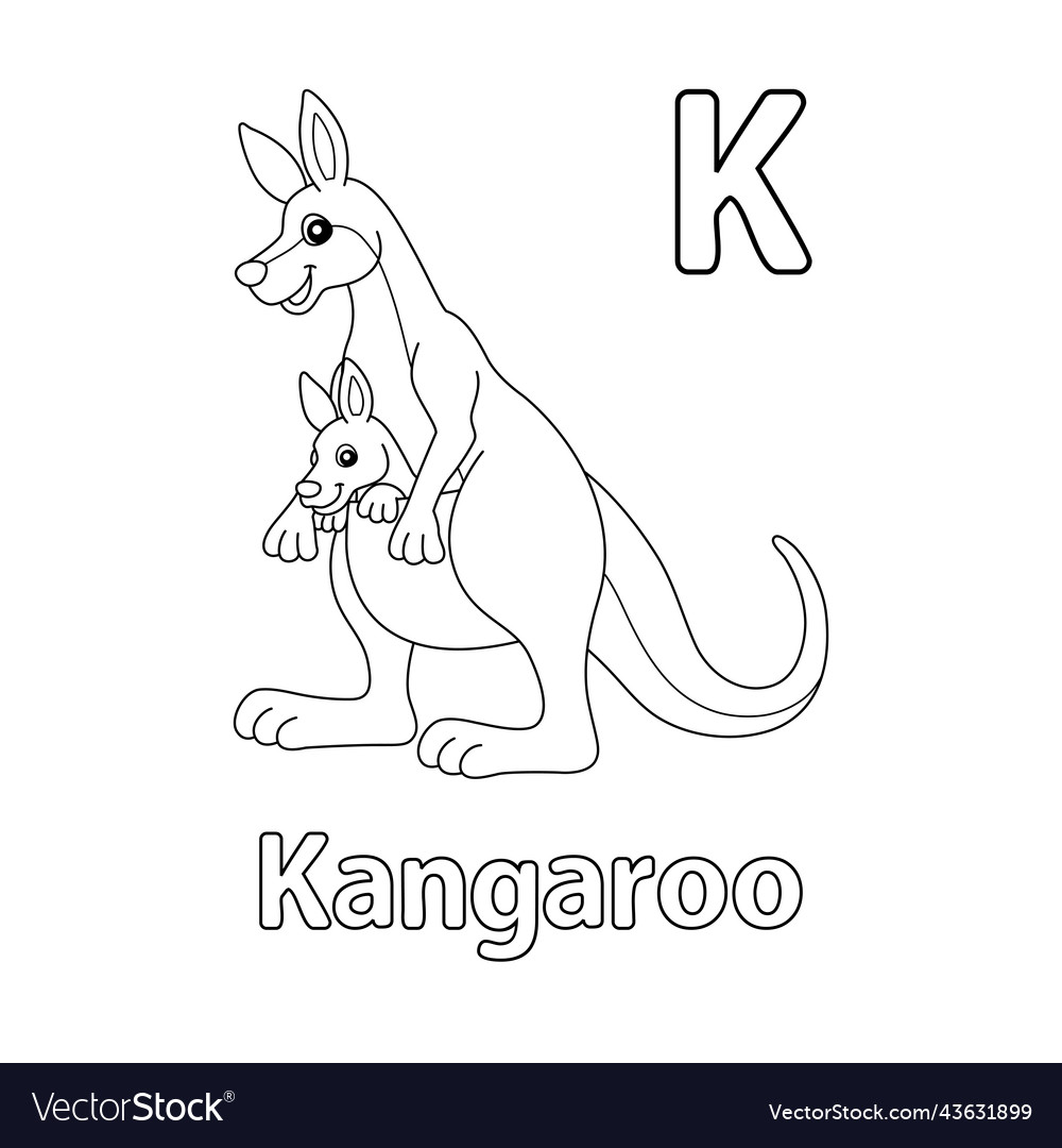 Kangaroo with kid alphabet abc coloring page k Vector Image