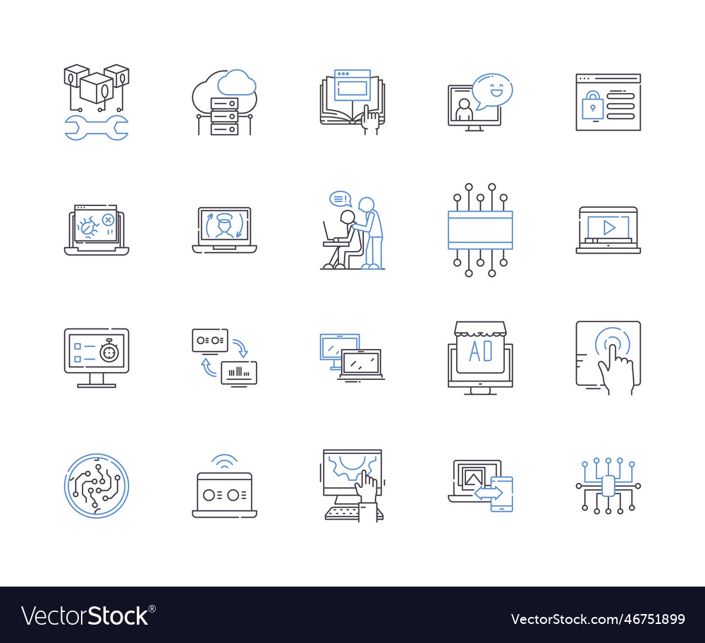 Website and computer outline icons collection Vector Image