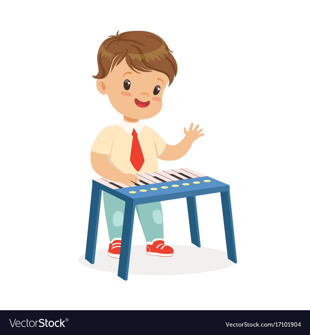 Cute little boy playing synthesizer young Vector Image