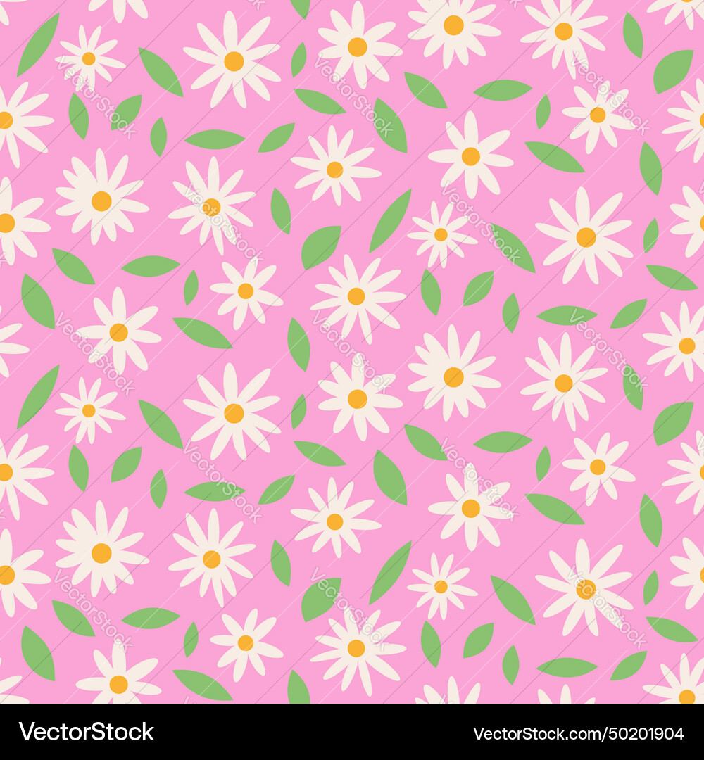 Daisy flowers on pink background seamless pattern Vector Image