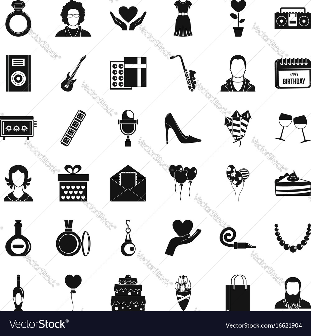 Happy birthday icons set simple style Royalty Free Vector