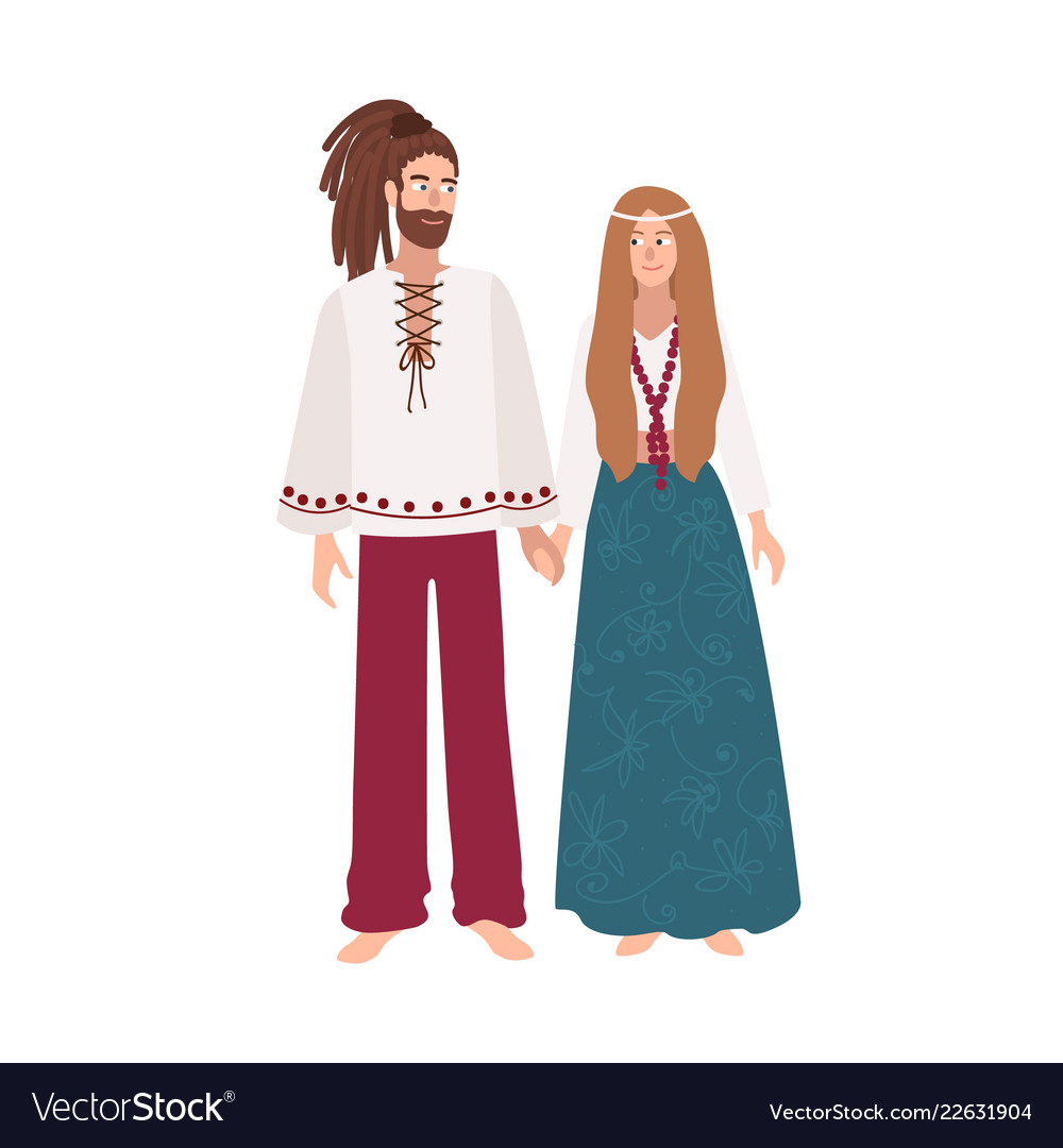 Hippie man and woman with long hair dressed Vector Image Hippie man and woman with long hair dressed Vector Image