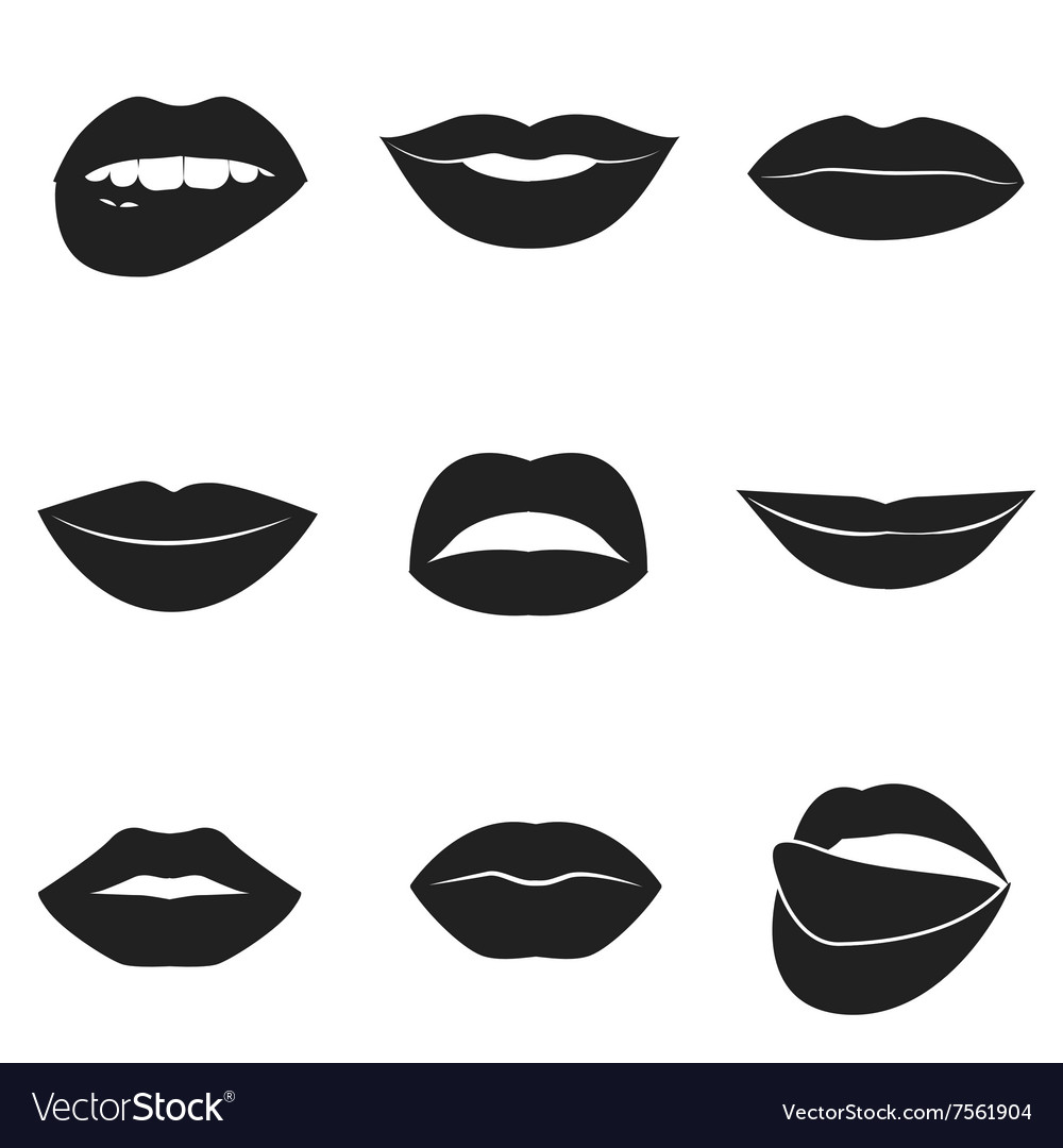 Set glamour black lips beautiful female lips Vector Image