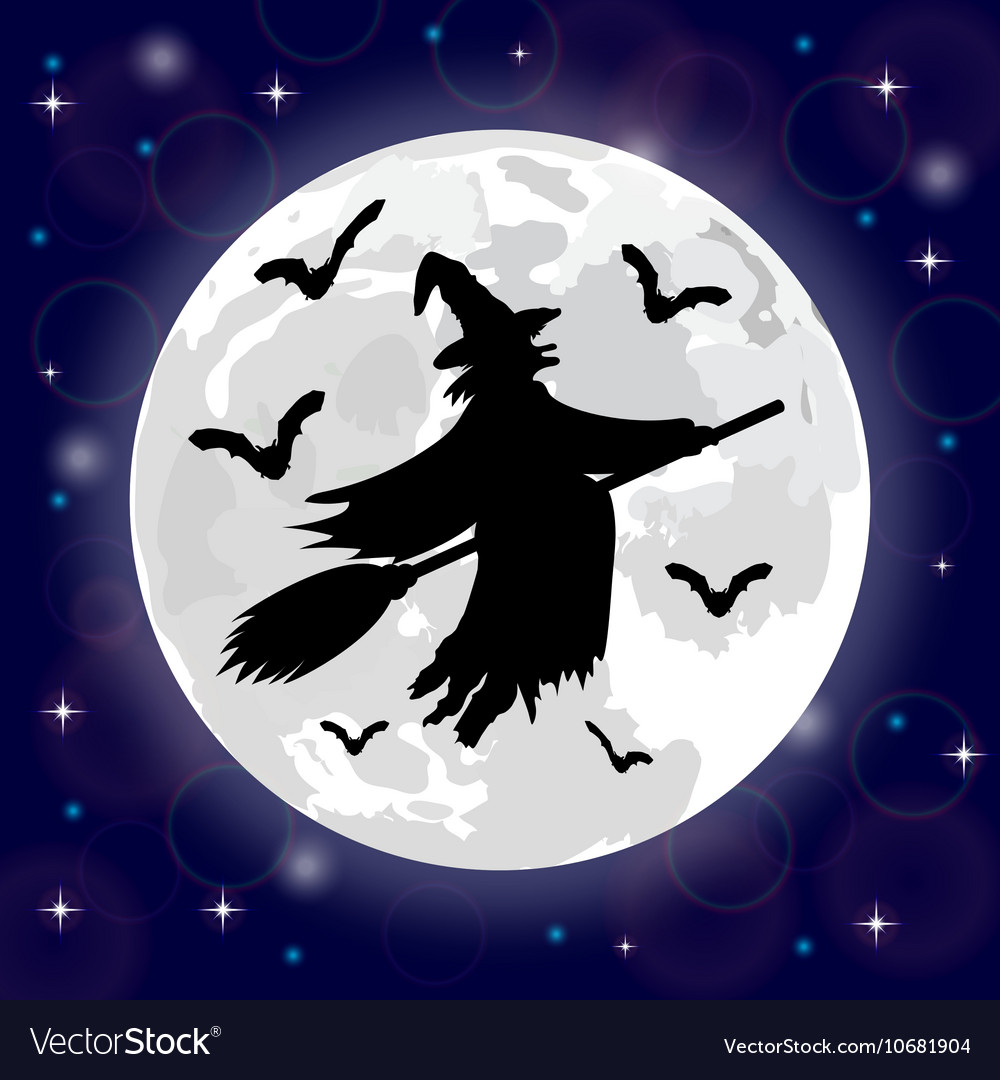 Silhouettes of witches and bats Royalty Free Vector Image