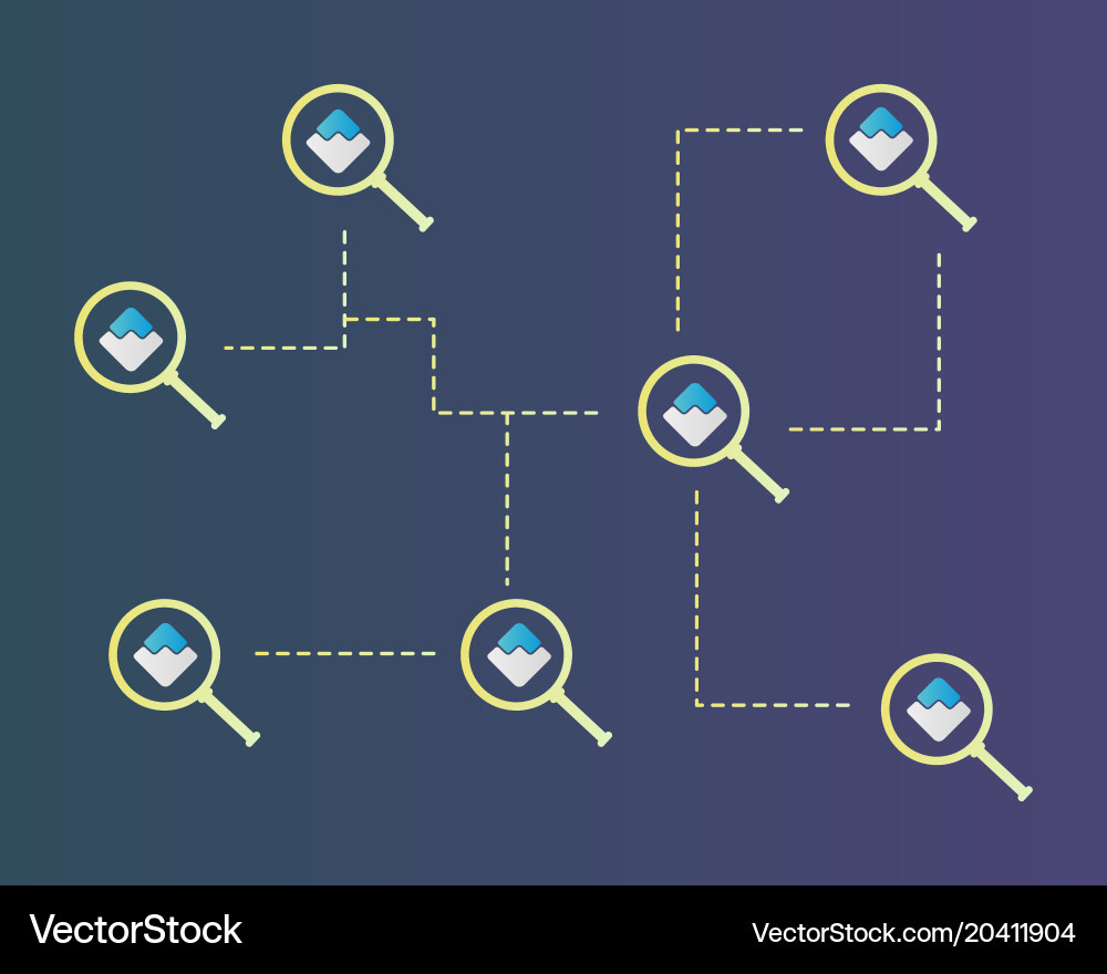 Waves blockchain style with magnifying background Vector Image