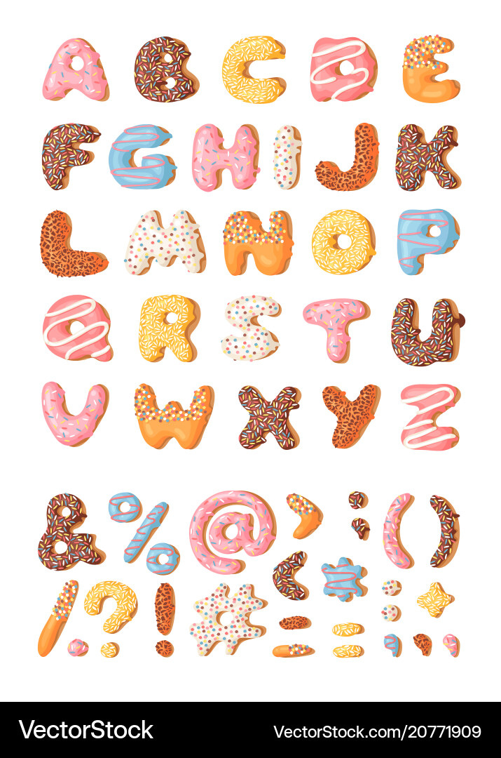 Cartoon donut hand drawn font Royalty Free Vector Image
