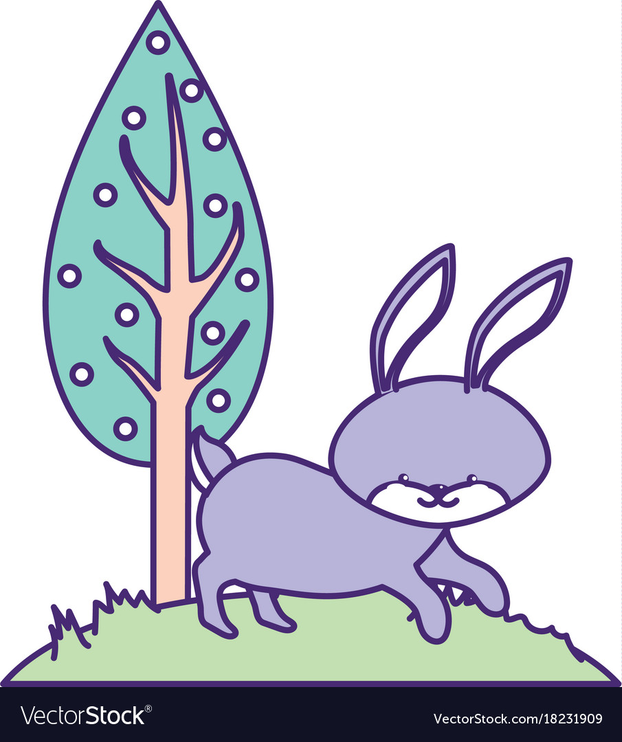 Cute rabbit wild animal next to tree Royalty Free Vector