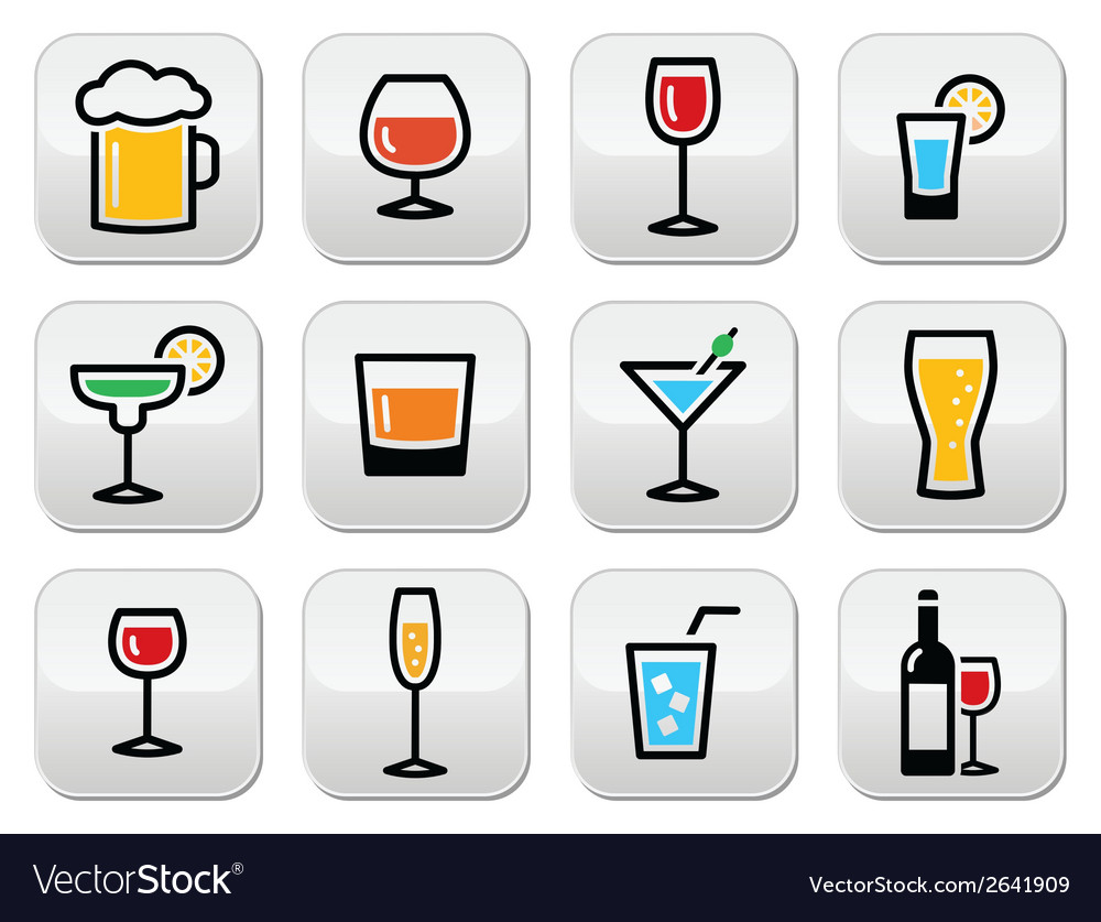 Drink colorful alcohol beverage buttons set Vector Image