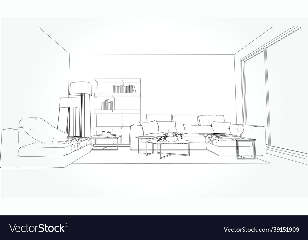 Linear sketch of an interior line living Vector Image