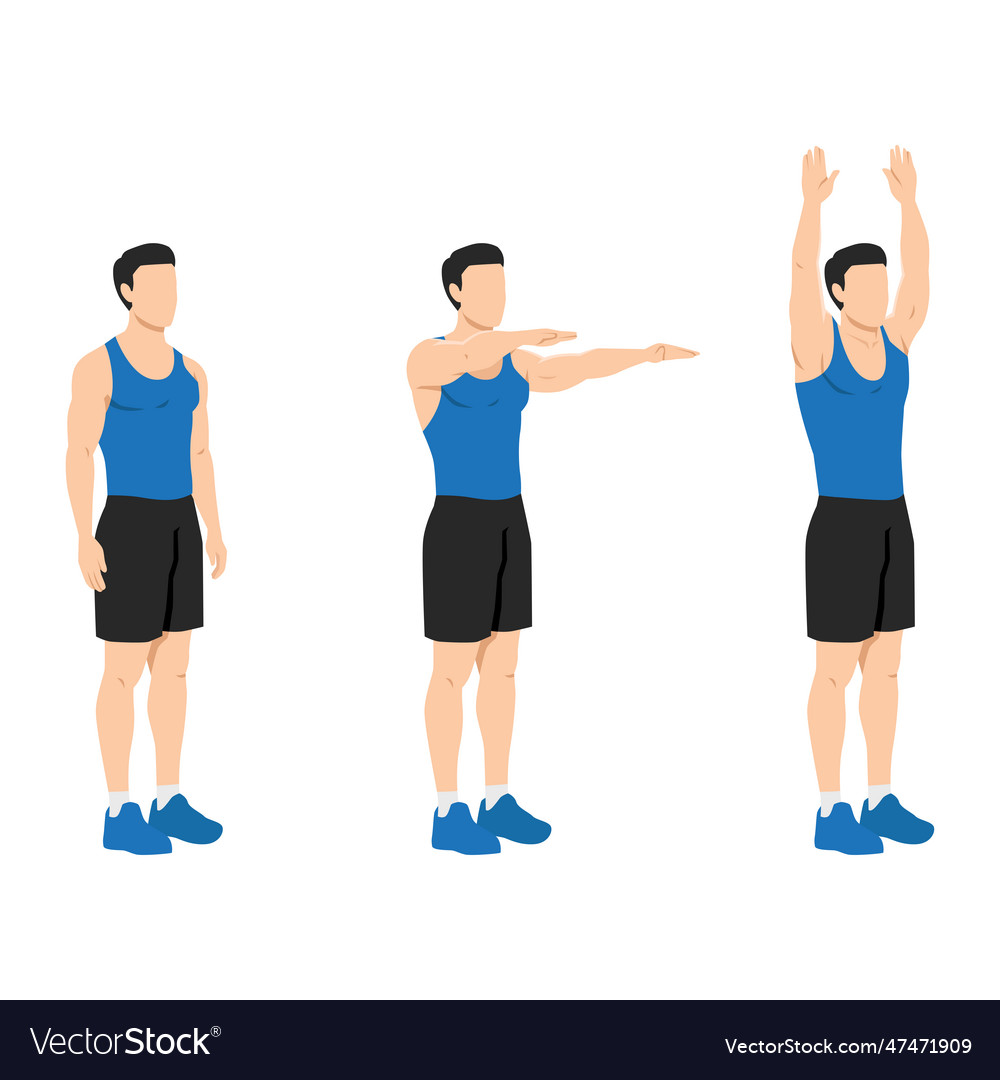 Man doing double arm front raises to overhead Vector Image