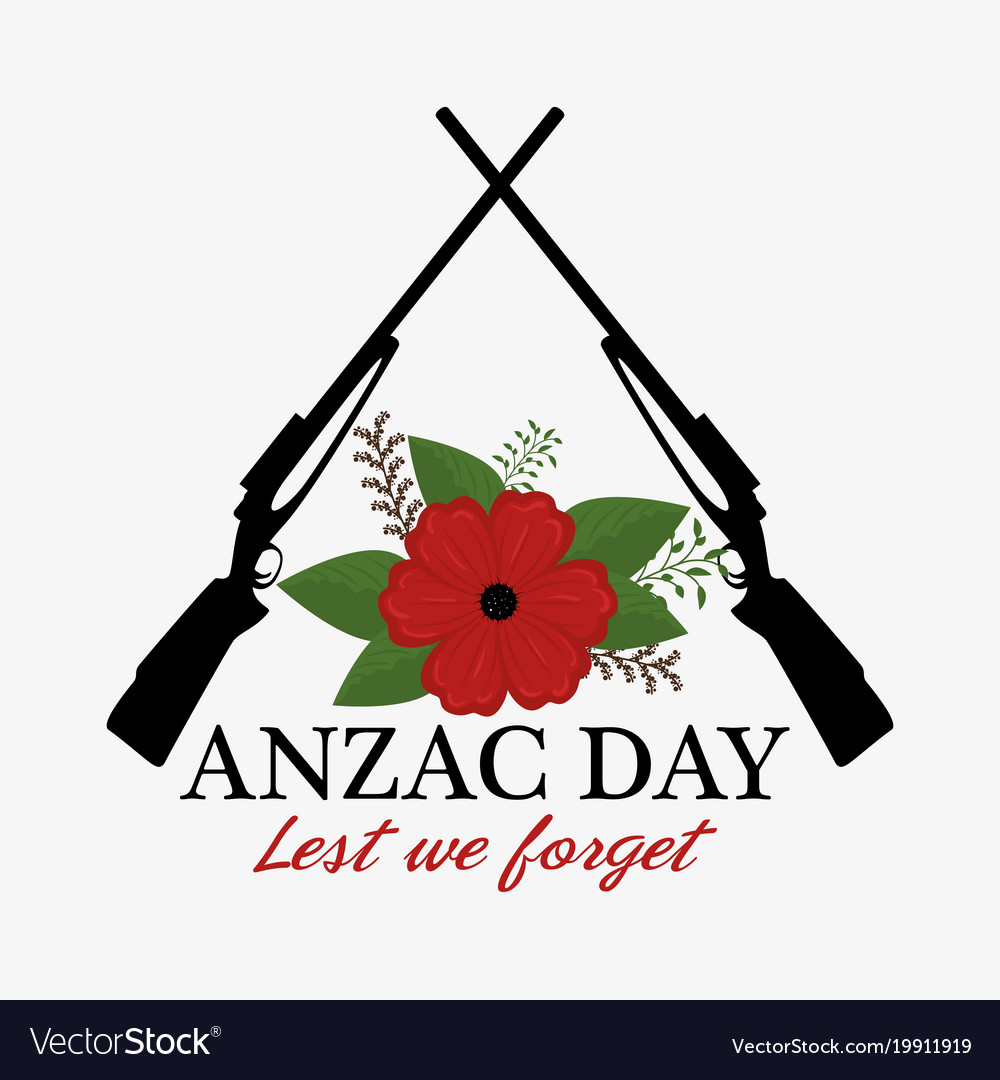 Anzac day poster with red poppy flower Royalty Free Vector