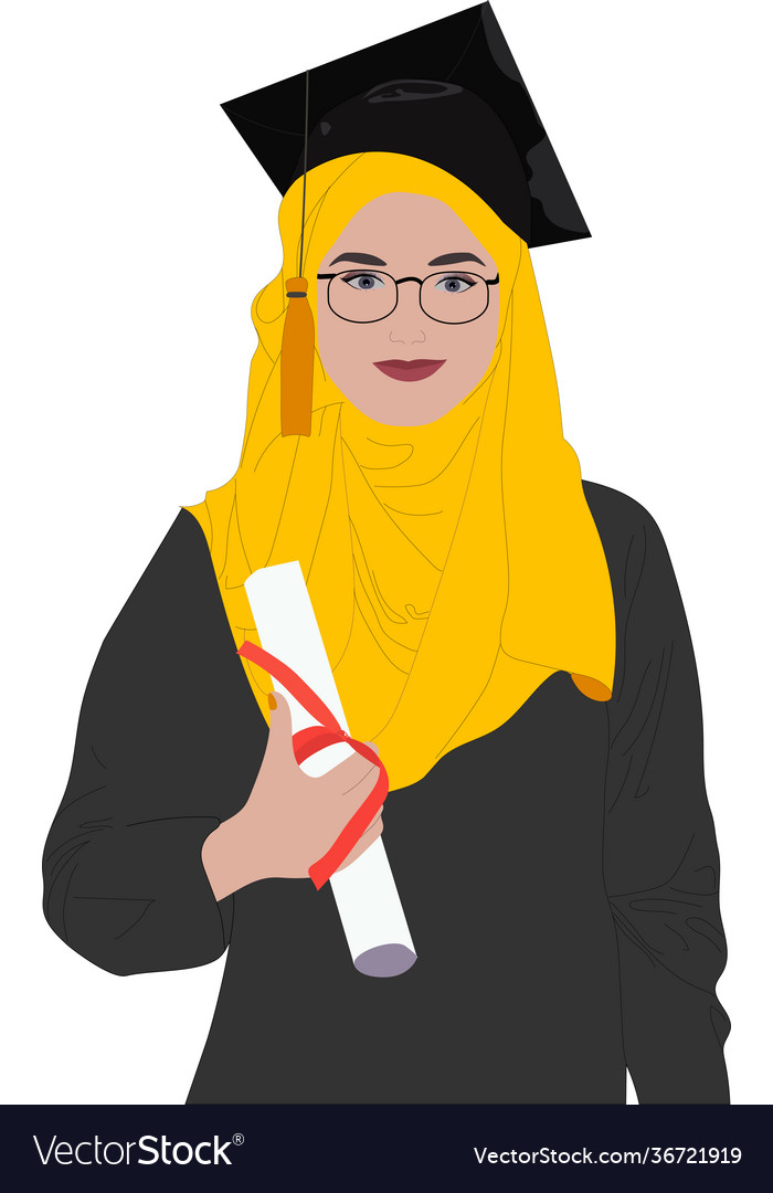 Girl Wearing Hijab Graduation Concept Yellow And Vector Image