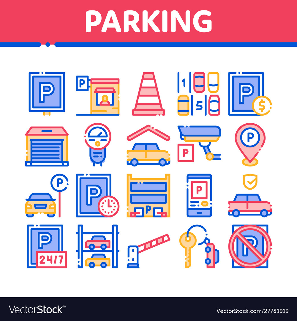 Parking car collection elements icons set Vector Image