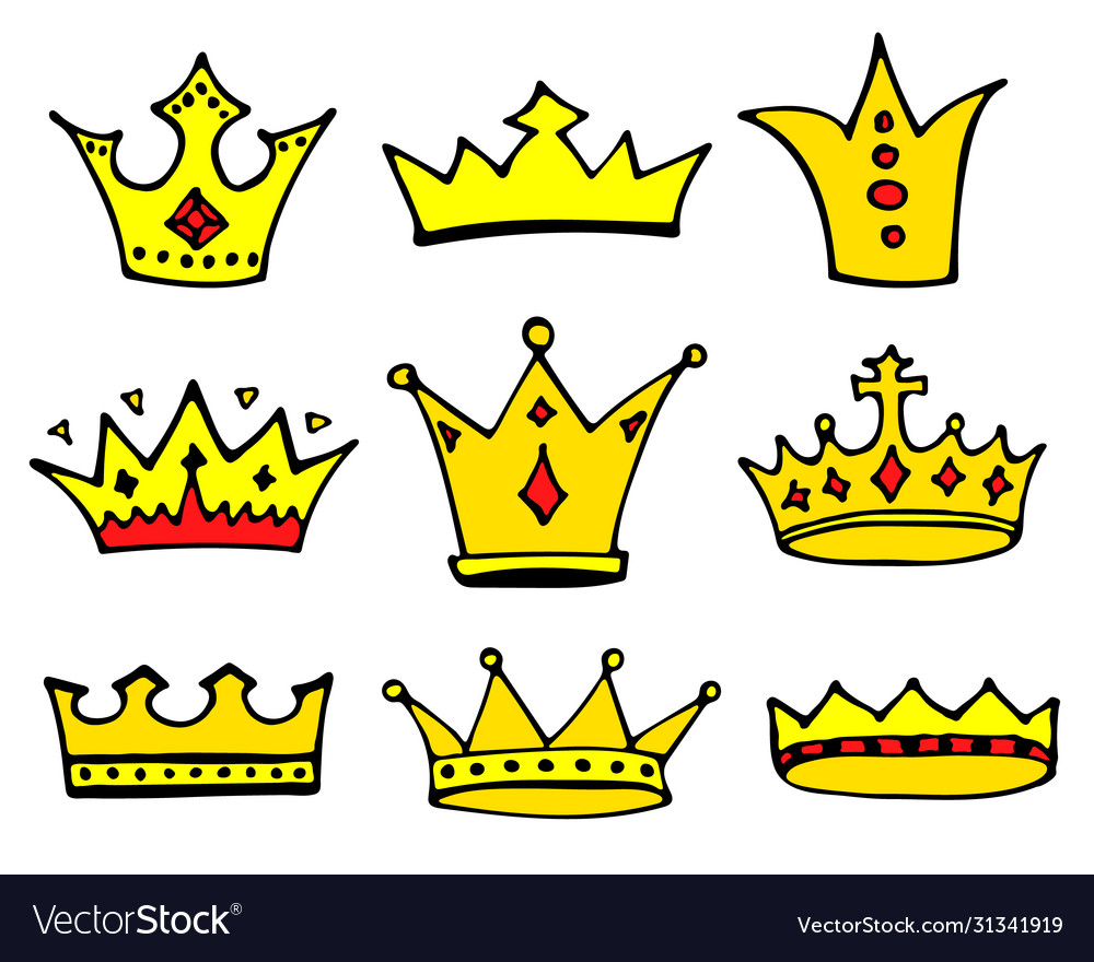 Sketch crowns collection doodle princess crown Vector Image