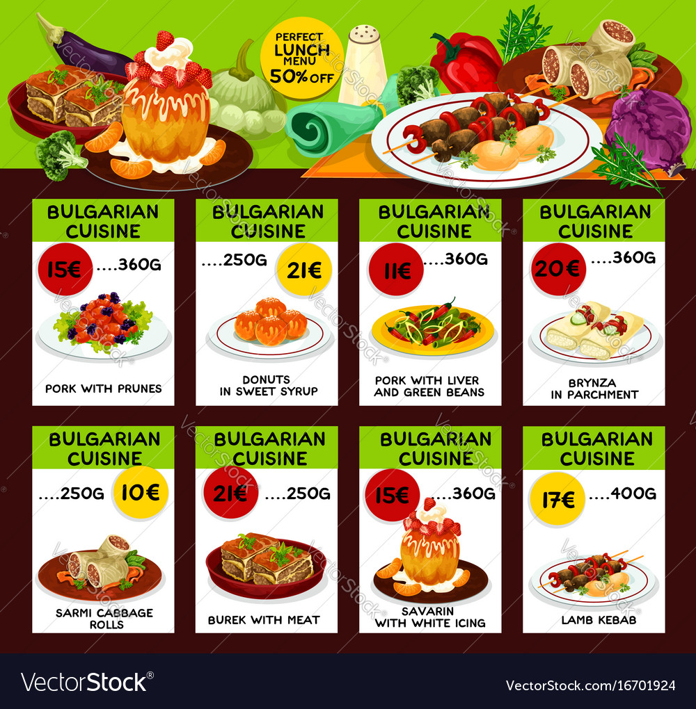 Bulgarian Cuisine Restaurant Lunch Menu Template Vector Image