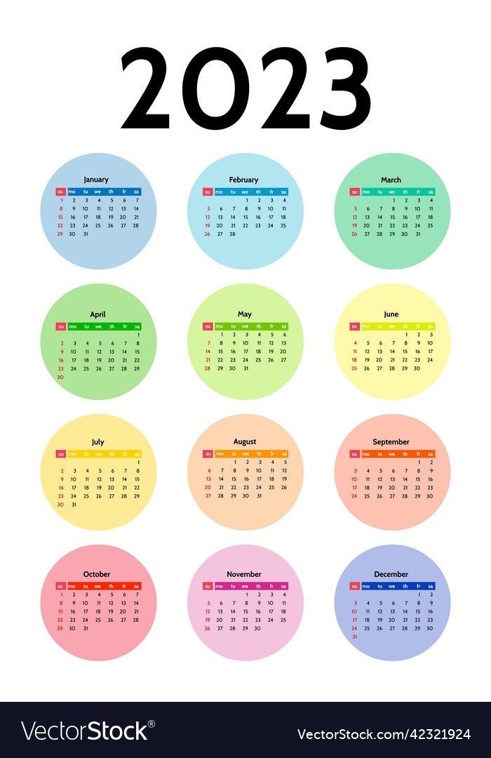 Calendar For 2023 Isolated On A White Background Vector Image